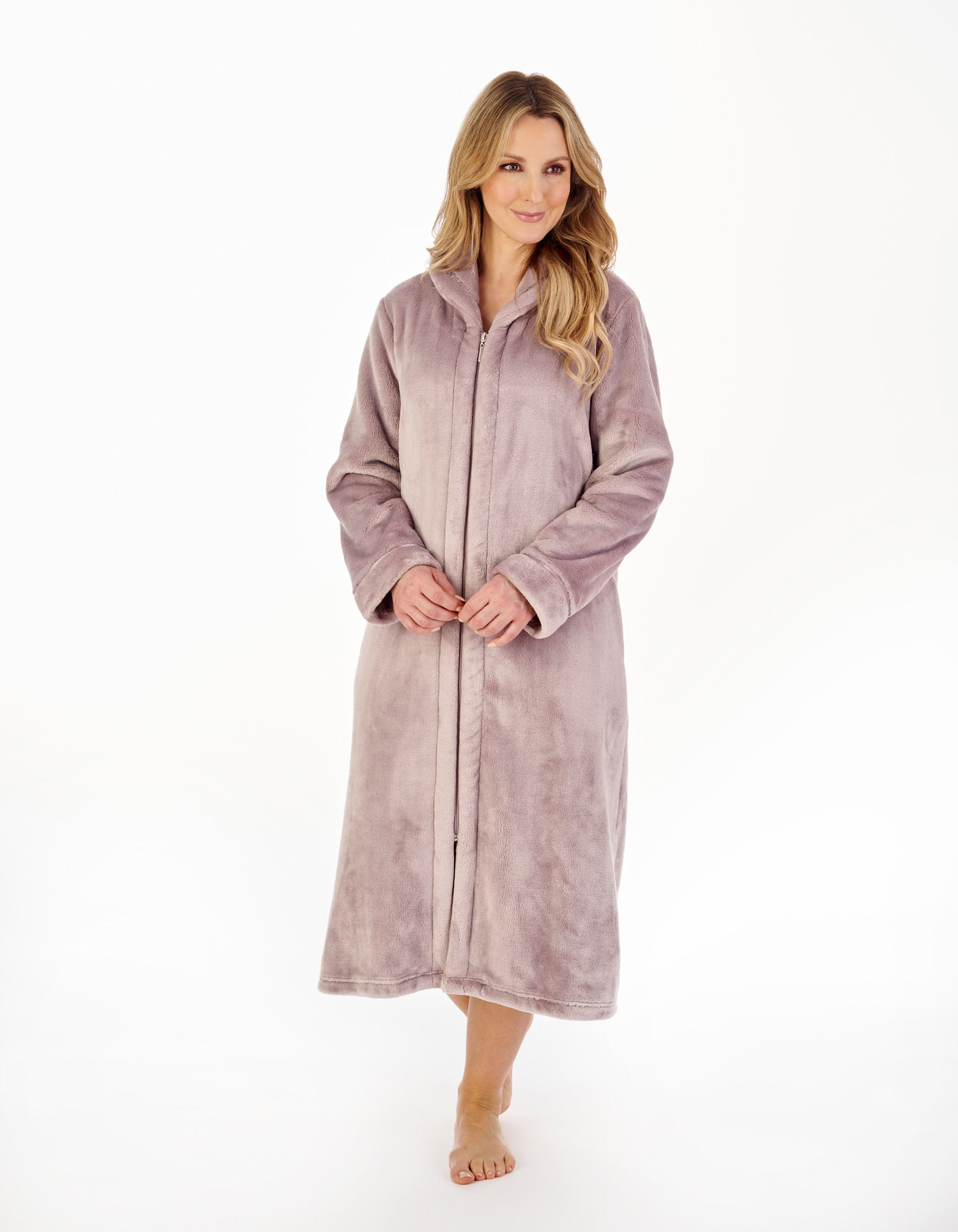 Lady Olga Zip Up Fleece Dressing Gown - Purple